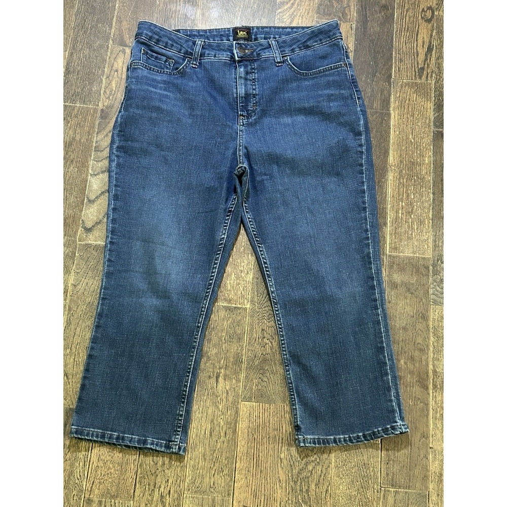 Lee Jeans Womens 14 Blue Straight Leg Stretch Denim Classic 5-Pocket Capri